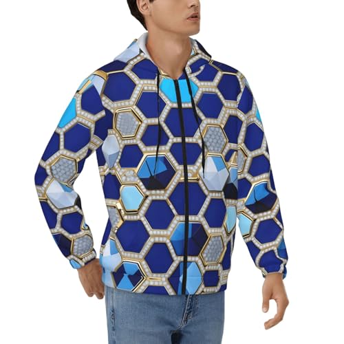 Sweat à capuche imprimé hexagones bleus pour homme décontracté