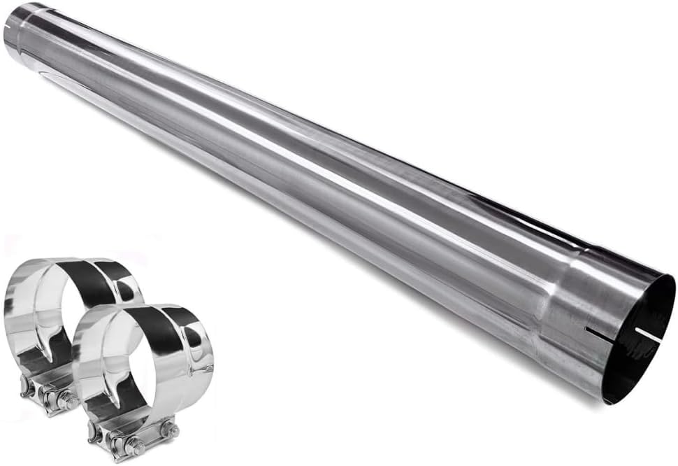 Northeastern Exhaust | Polished Stainless Steel Straight Exhaust Pipe Universal (5 Inch ID/OD x 51 Inch Long) | Straight Pipe Muffler with 5 Inch Band Clamps | Automotive Replacement Part
