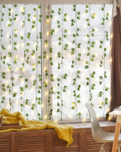 JACKYLED 84Ft 12 Pack Artificial Ivy Garland Fake Plants with 240 LED Curtain Lights USB Plug in/Battery Operated, 8 Modes Fairy String Light with Remote Control, for Bedroom Wall Decorations JACKYLED 84Ft 12 Pack Artificial Ivy Garland Fake Plants with 240 LED Curtain Lights USB Plug in/Battery Operated, 8 Modes Fairy String Light with Remote Control, for Bedroom Wall Decorations