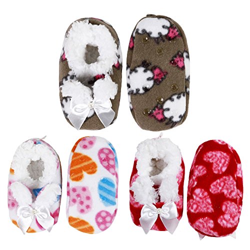 BambooMN Infants Toddler Soft Warm Plush Cozy Fuzzy Cartoon Animal Slippers Booties Non-Slip Lined Socks Shoes, Assortment 19-L