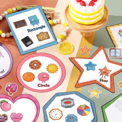 Image of Blosssound 10 Set Magnetic Shape Sorting for Toddler Matching Games Magnet Sorting Mats 30 Everyday Objects Magnets Pieces Learning Toys for Child Learning Shape Game Preschool Classroom (Boho)
