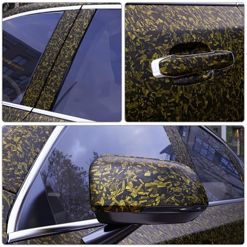Image of Lypumso Forged Carbon Fiber Vinyl Wrap, Matte Yellow Vinyl Film Roll with Bubble Free Air Release Technology, Premium Self Adhesive Automotive DIY Sticker for Car Interior Exterior (1ft x 5ft)