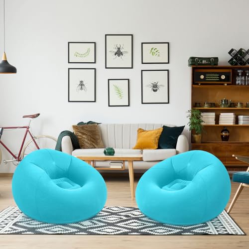 Image of Realspring Inflatable Bean Bag Chairs Outdoor Blow up Camping Chairs Inflatable Lazy Sofa Folding Portable Bean Bag Loungers Couch for Movie Night(Lake Blue,2 Pcs)