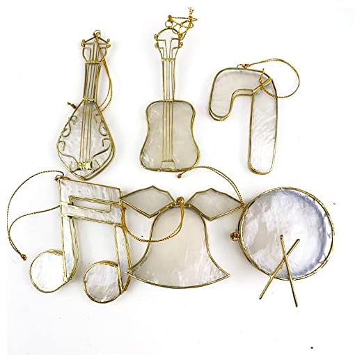 Heyiwell Christmas Musical Instrument Capiz Ornaments for Christmas Tree Indoor Outdoor Holiday Decor (6PC/Set)