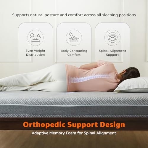 Image of Amazon Basics Orthopedic Classic Comfort Memory Foam Mattress | Queen Size Bed Mattress, 8-Inch Thick | 3-Layer Foam Build, Zero Motion Transfer (78x60x8 Inches, Medium Firm, Zippered Cover)