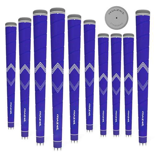 MAZEL Golf Club Grips for Men - 10 Pack - Non-Slip Micro-texture High Performance Golf Grips Midsize/ Standard,5 Colors Option (Standard, Blue,10 Grips With Thread Pattern)