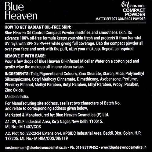 Image of Blue Heaven Oil Control Glossy Compact Powder For Oily Skin, Spf 25, Matte Finish, Vanilla 101, 8Gm, Cream