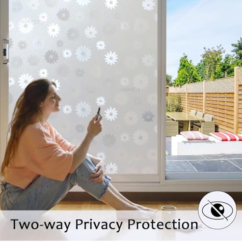 Image of HOME13 Window Privacy Film Frosted Glass Film Decorative Window Sticker Removable Window Film Home Office Privacy Film Window Coverings (Sunflower Frosted, 2 Feet by 8 Feet)