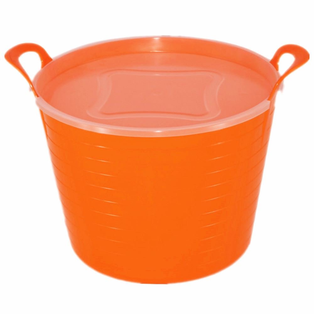 KetoPlastics 42L ORANGE FLEXI TUB WITH LID, TRUG, FEEDING BUCKET, WATER BUCKET, GARDEN, FLEXIBLE