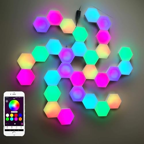 Miniatura 1 de QFFL Paneles de luz LED inteligentes sincronización con música hexagonal luz de pared geometría creativa, luz nocturna LED alimentada por USB,