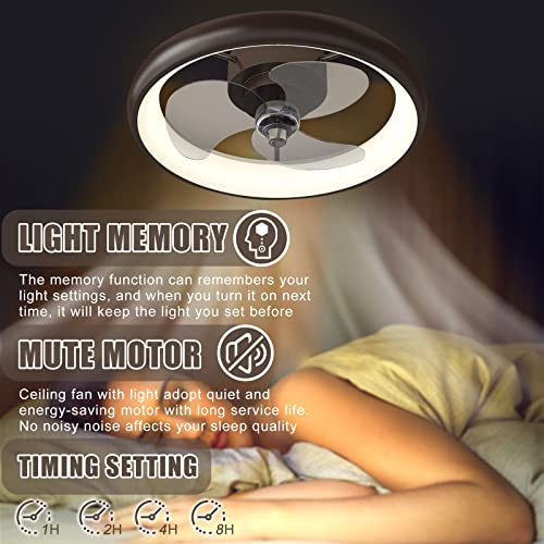 Leeaglegry Ceiling Fan With Lights With Remote Control, 20'' Low Profile, Flush Mount, Modern Dimmable Led Memory Light Timing Reversible Motor, Black Brown For Small Bedroom #TOP5