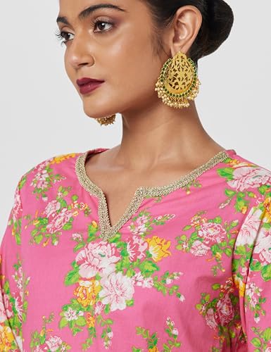 Image of BIBA Women Cotton Straight Kurta Palazzo Suit Set