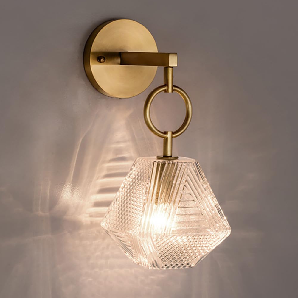 ASerZenith Modern Wall Lamp, Led Wall Light,Copper Wall Sconce Nordic Crystal, 35Cm Indoor Wall Mounted Light Room Bedroom Bedside Ys