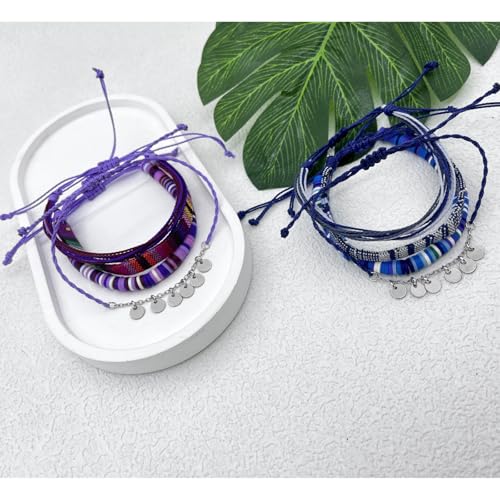 Image of Beach Summer Ankle Bracelet for Women Handmade Braided Adjustable String Anklets Waterproof Surfer Bracelet