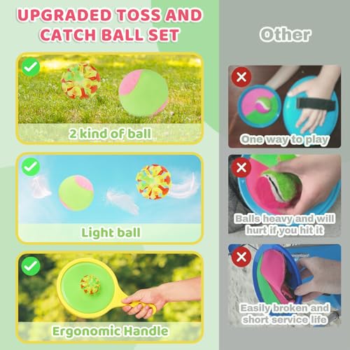 Bsrobotic Toss And Catch Game Ball Set - 2024 Upgrade Handheld Sticky & Suction Rackets Velcro Ball And Catch Game With 2 Sticky & Suction Ball, Enjoy Summer Yard Lawn Sand Beach Toys For Kids Age 3-5 4-8 thumb #3