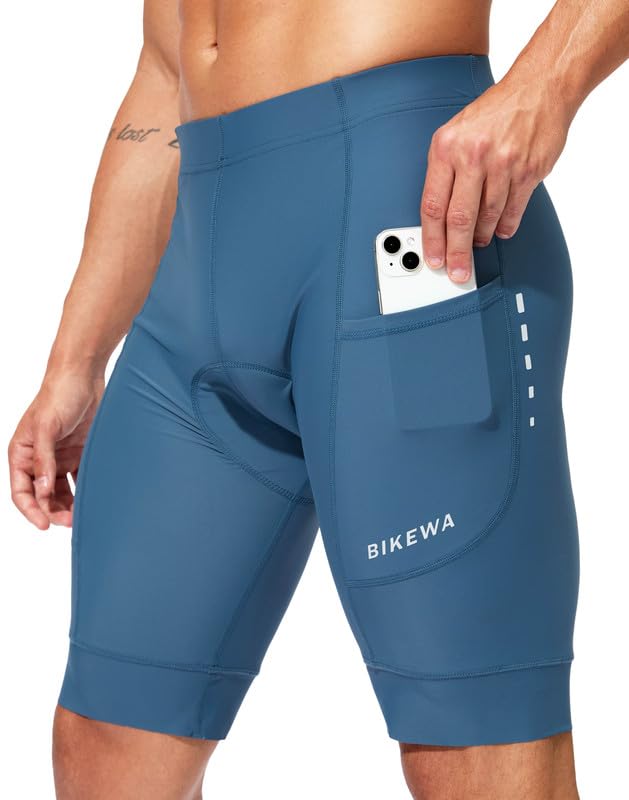 Bikewa Padded Bike Shorts for Men 4D Cycling Road Riding Biking Padding Bicycle Shorts with Phone Pockets