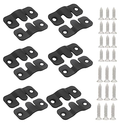 Image of 6 Pairs Flush Mount Bracket, 44 x 19mm Interlocking Photo Frame Hangers, Stainless Steel Picture Hooks Z Clip Bracket Interlock Hanging Buckles for Picture Display (Black, 6 Sets)