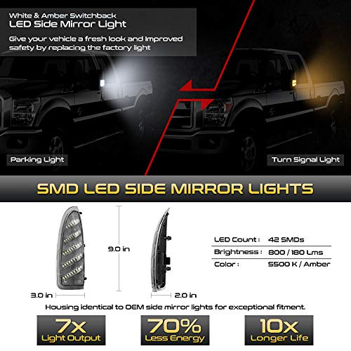 Vipmotoz Switchback Full White & Amber Led Side Marker Light Lamp Assembly Replacement Pair For 2003-2007 Ford F250 F350 Super Duty Pickup Truck Towing Mirror #TOP1
