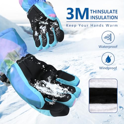Image of Ski Gloves,Snow Gloves Waterproof Winter Warm Cold Weather Touchscreen Gloves for Parent& Child Kids Skiing,Snowboarding