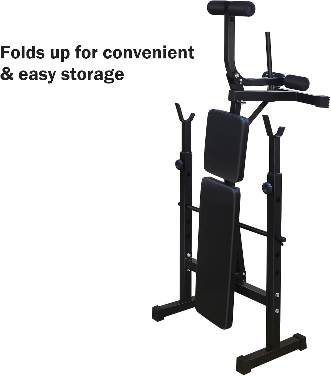 GarveeTech Banco de Pesas Ajustable 330 lb, Soporte para Barra, Respaldo Reclinable, Desarrollador de Piernas, Altura Regulable, Banco Multifuncional Plegable para Entrenamiento de Fuerza en Casa