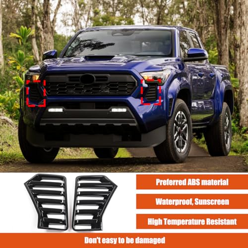 Image of Car Front Headlights Grille Vent Cover Trim Compatible With Toyota Tacoma 2024 2025 ABS Front Side Grill air inlet Vent Panel Cover Interior decoration accessories (Piano Black)