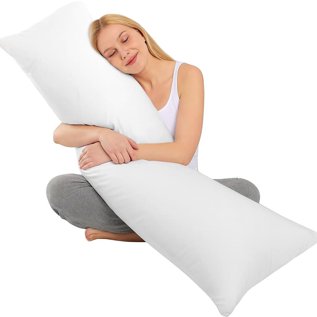 Premium Full Body Pillow – Long Bolster Pillow– Hollowfibre Filling – Ideal for Side Sleepers & Everyday Comfort (WHITE, Super King 6ft)