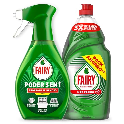 Fairy Ultra Poder Lavavajillas Líquido Original 900ml, fórmula efectiva para platos relucientes y antigrasa + Fairy Sin Remojo Limón Spray 500ml, antigrasa vajilla y cocina, limpieza rápida