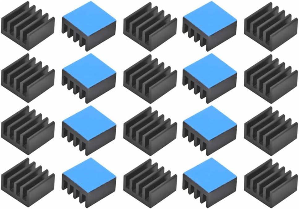 20PCS Black Aluminum Heat Sink with Thermal Conductive Adhesive Tape, 9¡Á9¡Á5mm Heatsink Cooler for Cooling VRM GPU Stepper Driver MOSFET VRam Regulators