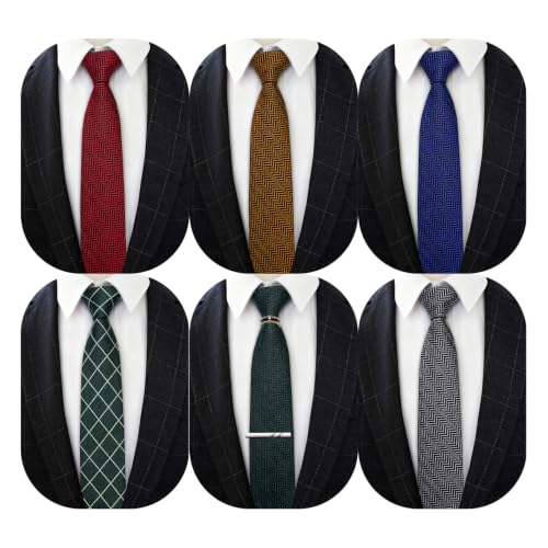 Image of Barry.Wang Men 6PCS Tie Silk Gift Necktie Clip Woven Tie Sets Party | Men Tie Classic Silk Gift Necktie With Tie Clip Jacquard Woven Neck Ties 6PCS Formal Wedding