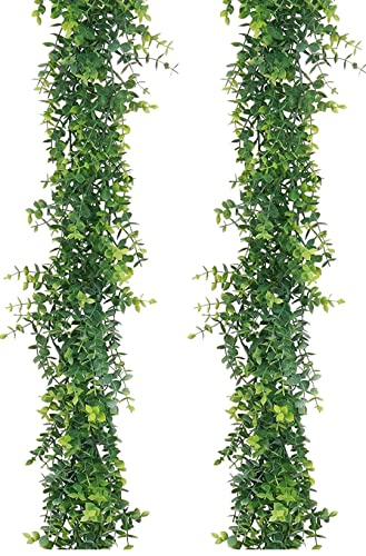 Image of VRB Dec Fake Vines Fake Ivy Leaves Artificial Ivy, Ivy Garland Greenery Vines for Bedroom Decor Aesthetic Silk Ivy Vines for Room Wall Home Decoration (Euclyptus Garland (Pack of 2 Pcs))