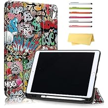 for Apple iPad 10.2 Case 2021/2020/2019, iPad 9th/8th/7th Generation Smart Cover with Pencil Holder [Auto Wake/Sleep] PU Leather Stand Folio Tri-fold Shockproof Thin Shell, Colored Graffiti