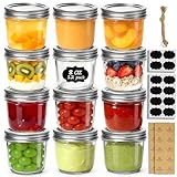 ComSaf 8 oz Wide Mouth Mason Jars, 12Pcs Glass Jars for Home Cooks Making Jam and Jelly, and Crafters Creating DIY Candles and Party Favors, Canning Jar with Lids and Rings，Includes Labels & Twine