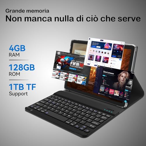 KADYBE 2025 Ultima versione Android tablet 10 pollici, 8 RAM+128GB(TF 1TB), Octa core, 5G WLAN, 8+13 MP,1080 LCD,GPS,1,8 GHz, 7000 mAh, tablet PC con tastiera e mouse,Type C-(Gray)