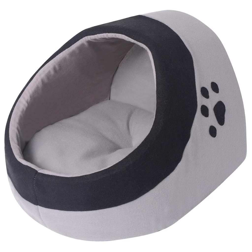 Katzenhöhle Grau Schwarz M 29x32x27 cm Kuschelbett mit abnehmbarem Kissen Waschbar weiches Polyester-Fleece für Katzen, Hunde und Kleintiere, gemütlicher Ruheplatz, rutschfeste Unterseite