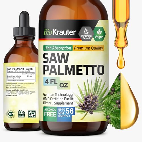 BIO KRAUTER Saw Palmetto for Men & Women - Pure Vegan Liquid Drops Saw Palmetto 670 mg per Serving 4 Fl.Oz 56-Day Supply - Used for Hair & Skin Wellness and Daily Wellness - Alcohol & Sugar Free