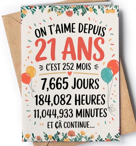 Greeting Cards for Everyone Carte Anniversaire 21 Ans Fille, Garcon - Cadeau 21 Ans Femme ou Homme - Carte ou Deco Joyeux pour Fille, Fils, Sœur, Frère ou...