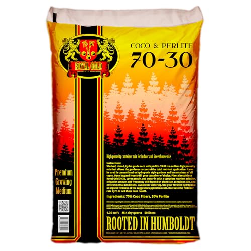 Royal Gold Coco & Perlite 70-30 Premium Soilless Growing Medium 1.76 Cubic Foot - Ready to Use High Porosity Container Mix for Indoor and Greenhouse Applications