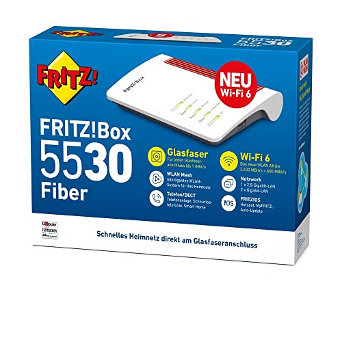 FRITZ!Box 5530 Fiber - Modem in fibra ottica con 2 x 2 Wi-Fi 6 (WLAN AX), fino a 3 GBit/s, porta LAN 2,5 Gigabit, Adatto per la Germania - Router - Immagine 5