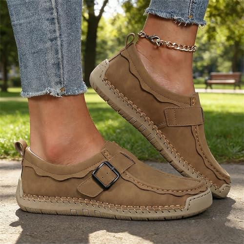 Mocasines retro de mujer con correa de hebilla: calzado plano casual para diario y compras 2