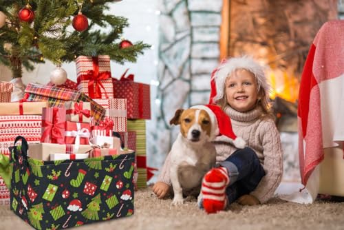 Image of Rectangular Christmas Baskets,Tree Basket Empty,Waterproof PE Coating Kids Baskets with Handles,Gifts Book Bins,Gift Bin. (Christmas Tree)