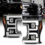 ACANII - For [Halogen Model] 2017-2019 Ford F250 F350 SuperDuty Black Dual LED Tube Projector Headlights Pair Left+Right