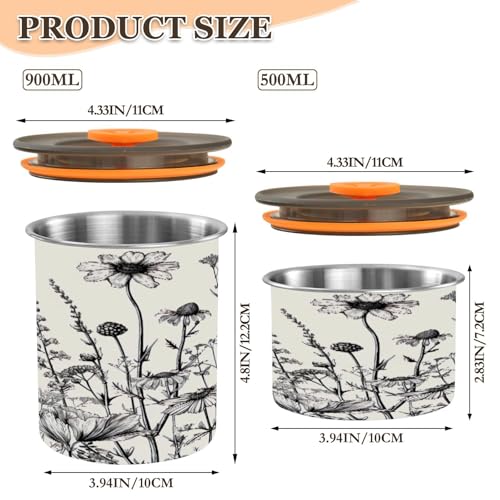 ATTX Lata Cafetera Hermética 500ml Diseño Flores Negro Blanco miniatura 2