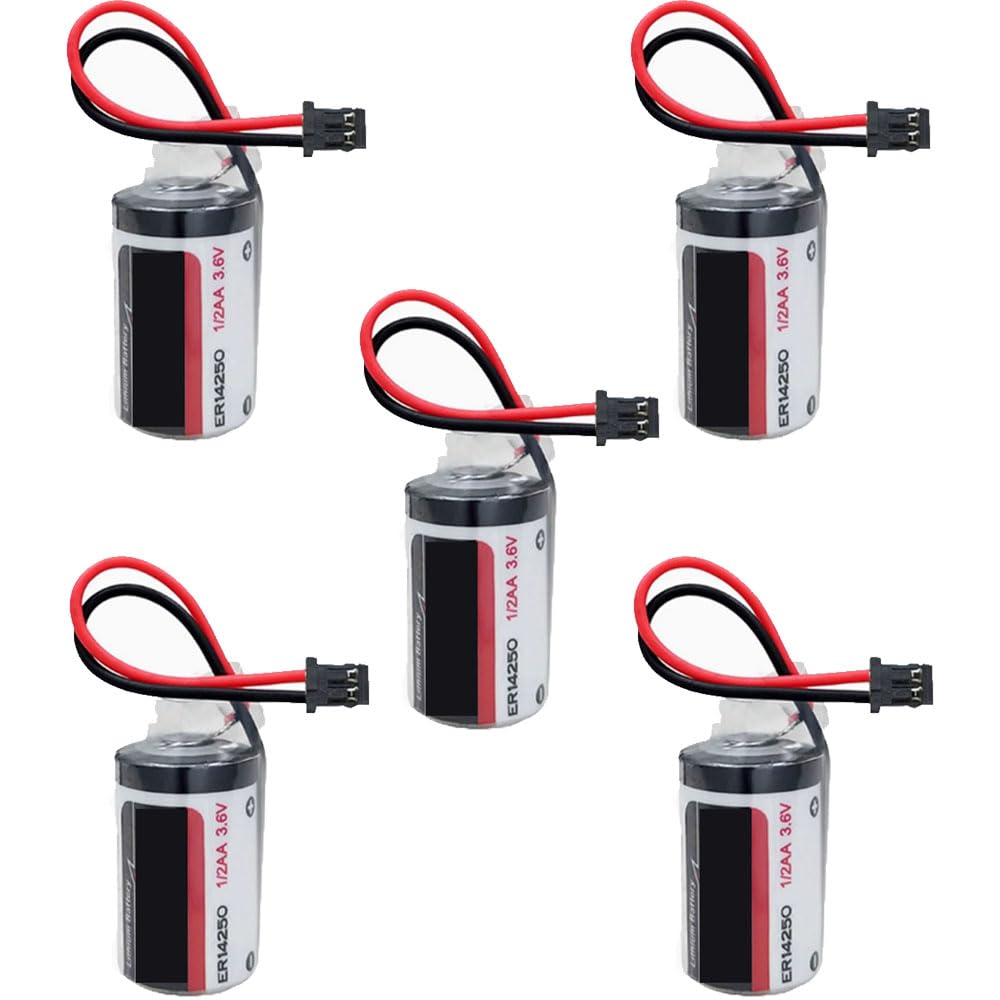 DUDUTANG 5PCS ER14250 3.6V 1200mAh 1/2AA Size Non-Rechargeable Disposable Lithium Battery with Black Plug Cell with Long-Lasting Power