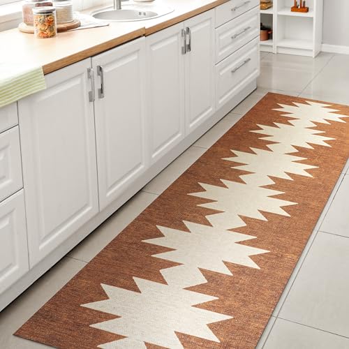 JONATHAN Y Machine Washable Terracotta/Cream Runner Rug 2X8 ft, Chayton Minimalist Geometric for Living Room, Bedroom, Kitchen, Office, Easy-Cleaning, Pet-Friendly, Non-Shedding WSH110A-28
