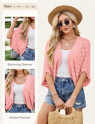 Image of GRACE KARIN Summer Cropped Cardigan for Women 2026 Batwing Sleeve Crochet Bolero Shrug Sweaters Lightweight Beach Boho Kimono