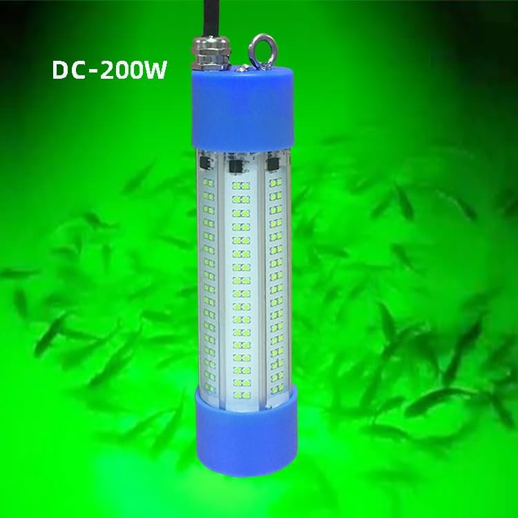 ZVZ Green UltraBright 200W DC12V Fishing Light - 26K LM LED Fish Attractor for Night/Ice Fishing, Boat, Dock - IP68, 5M Cable, 50K Hrs (Crappie/Snook/Squid) - Salt/Freshwater