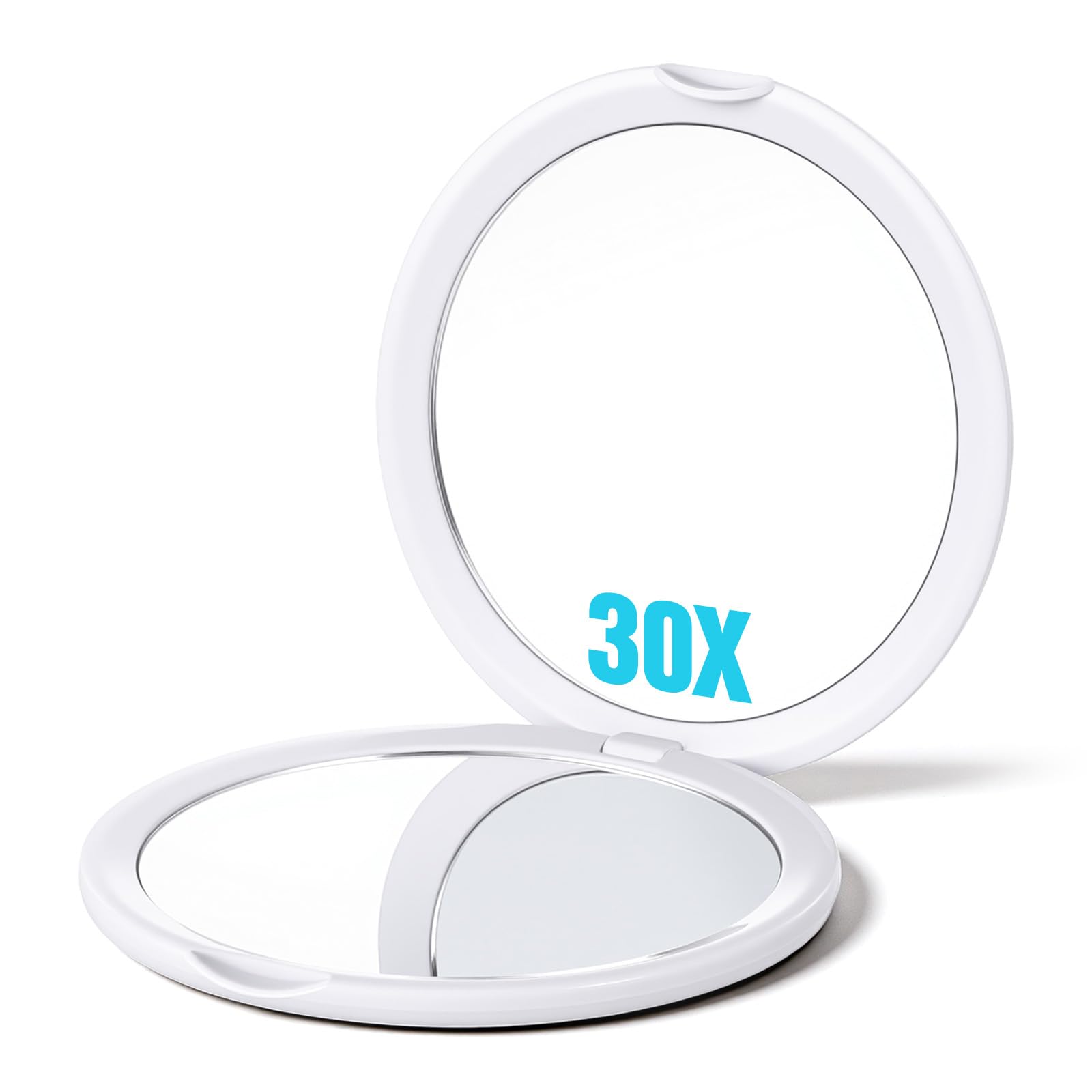 Espejo compacto con aumento 30x, espejo de viaje doble cara plegable pequeño blanco