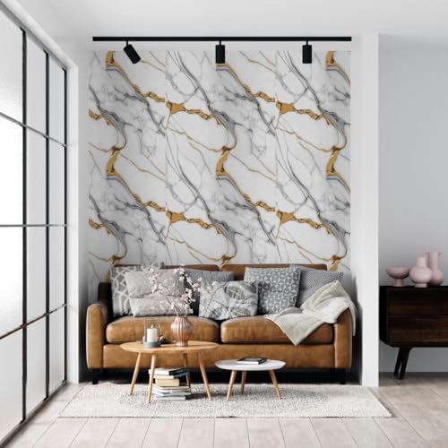Image of VOOY Self-Adhesive Kitchen Wallpaper, PVC 3D Wall Sticker Oil Proof & Waterproof, Kitchen Backsplash Stickers Navy Blue and Golden Marble Pattern (60cm x 200cm) (Pack of 2) (TS-77)