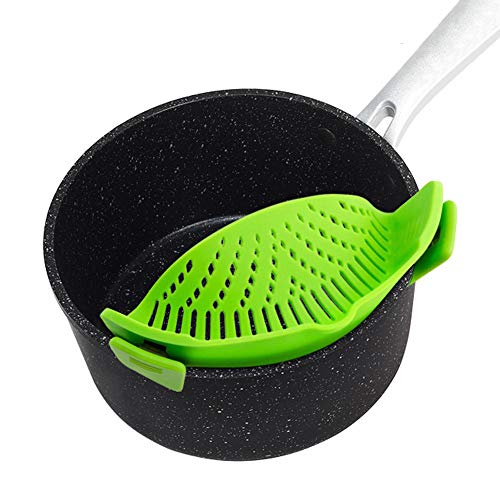 OUZIFISH Snap N Strain Strainer Clip On Silicone Colander Fits all Pots and Bowls Green