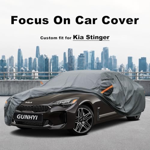 Image of GUNHYI Premium Car Cover Custom Fit Kia Stinger, 16 Layers Heavy Duty Car Cover Waterproof All Weather with Zipper Door for Sun Rain Snow Dust Uv Protection